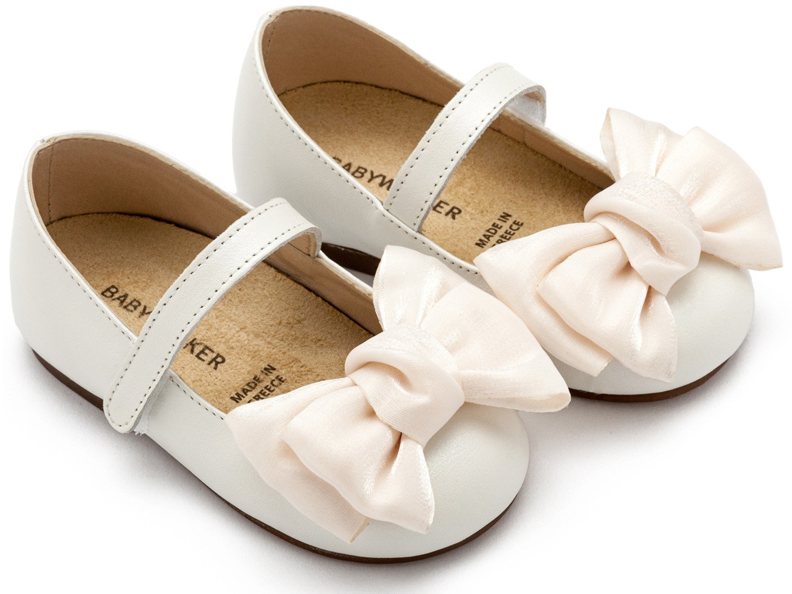 βαπτιστικα παπουτσια κοριτσι Babywalker Βαπτιστικά Γοβάκια Μονή Μπαρέτα Χρατς με Φιόγκο Οργάντζας BW4857 Εκρού
