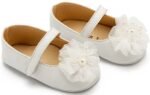 Babywalker Βαπτιστικά Γοβάκια Μονή Μπαρέτα με Υφασμάτινο Λουλούδι με Χάντρες MI1651 Λευκό