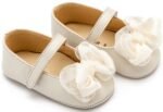 Babywalker Βαπτιστικά Γοβάκια Μονή Μπαρέτα με Υφασμάτινο Χειροποίητο Φιογκάκι MI1652 Εκρού