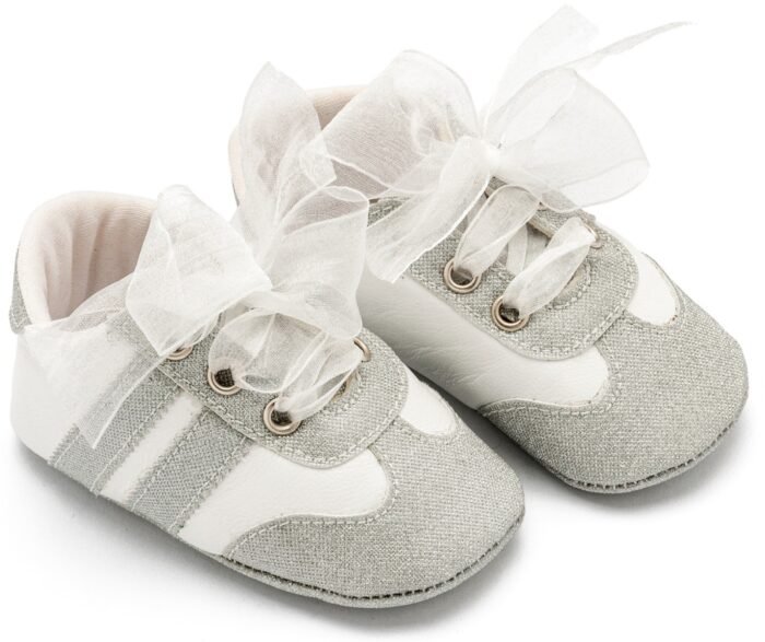 Babywalker Βαπτιστικά Δετά Sneakers με Κορδέλα Οργάντζα MI1653 Ασημί