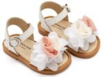 Babywalker Βαπτιστικά Πέδιλα με Χειροποίητο Διακοσμητικό με Chiffon Λουλούδια BW4860 Εκρού Ροζ