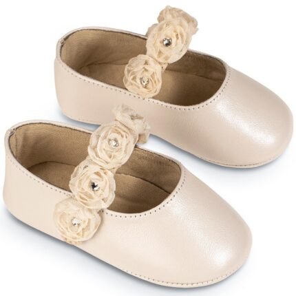 Babywalker Γοβακι Μονή Μπαρέτα με Chiffon Λουλούδια MI1638 Εκρού