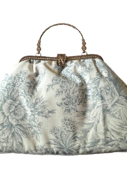 Χειροποίητη τσάντα χειρός από ύφασμα toile de jouy σε στυλ vintage