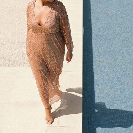 Maxi φόρεμα με παγιέτες σε ροζ χρυσό χρώμα Muse JUCITA