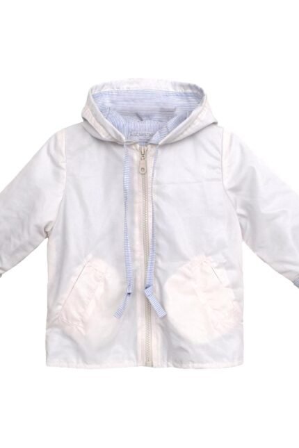 NstNastasia Βαπτιστικό Μπουφάν Λευκό Αντιανεμικό Φόδρα Λευκή Σιέλ Ριγέ 0015