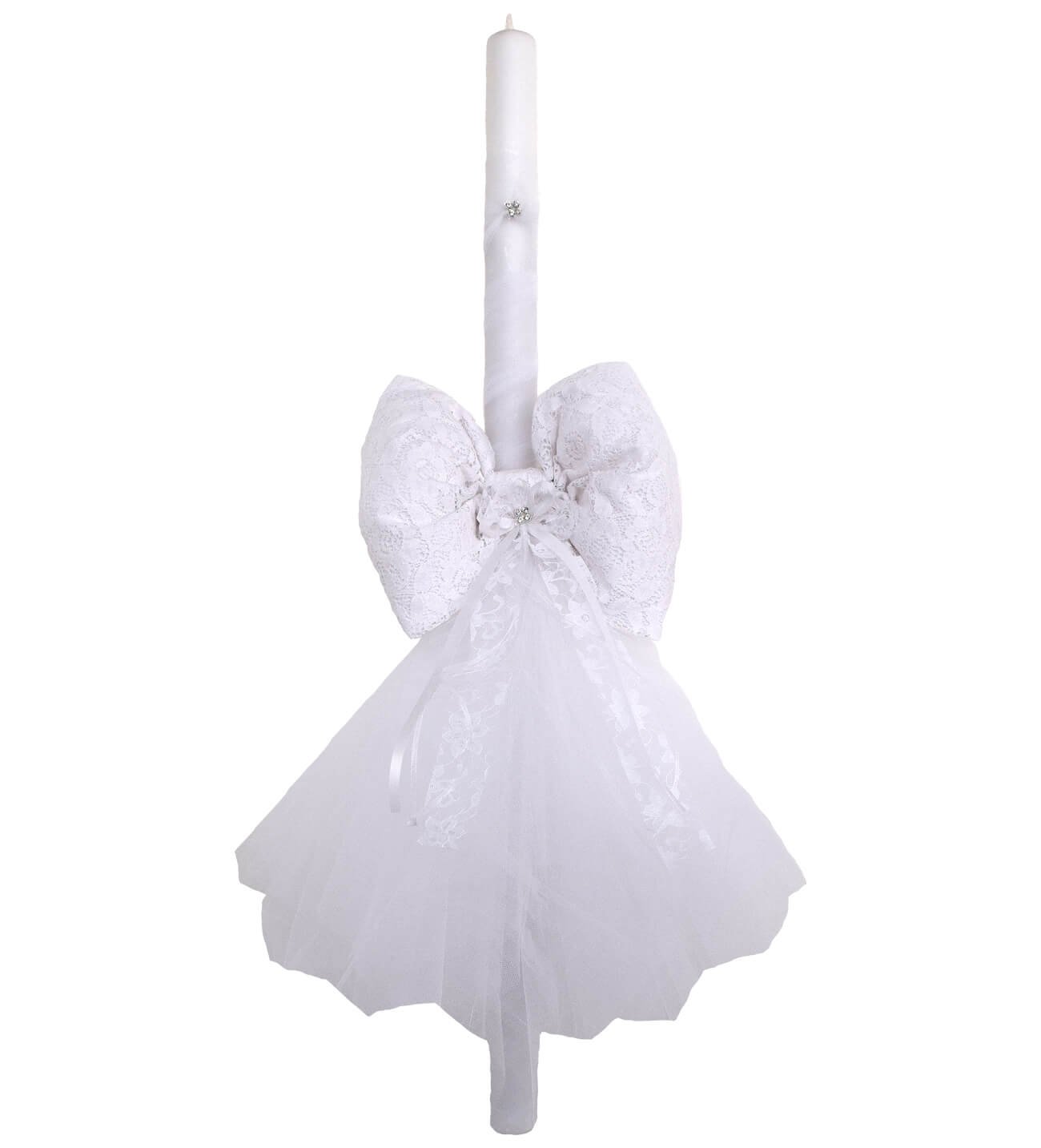 βαπτιστικη λαμπαδα κοριτσι NstNastasia Λαμπάδα Βάπτισης Λευκός Φιόγκος Δαντέλα 0158