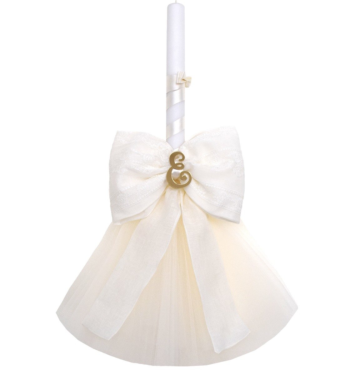 βαπτιστικες λαμπαδες κοριτσι NstNastasia Λαμπάδα Βάπτισης Φιόγκος Δαντέλα Μονόγραμμα Χρυσό 0737