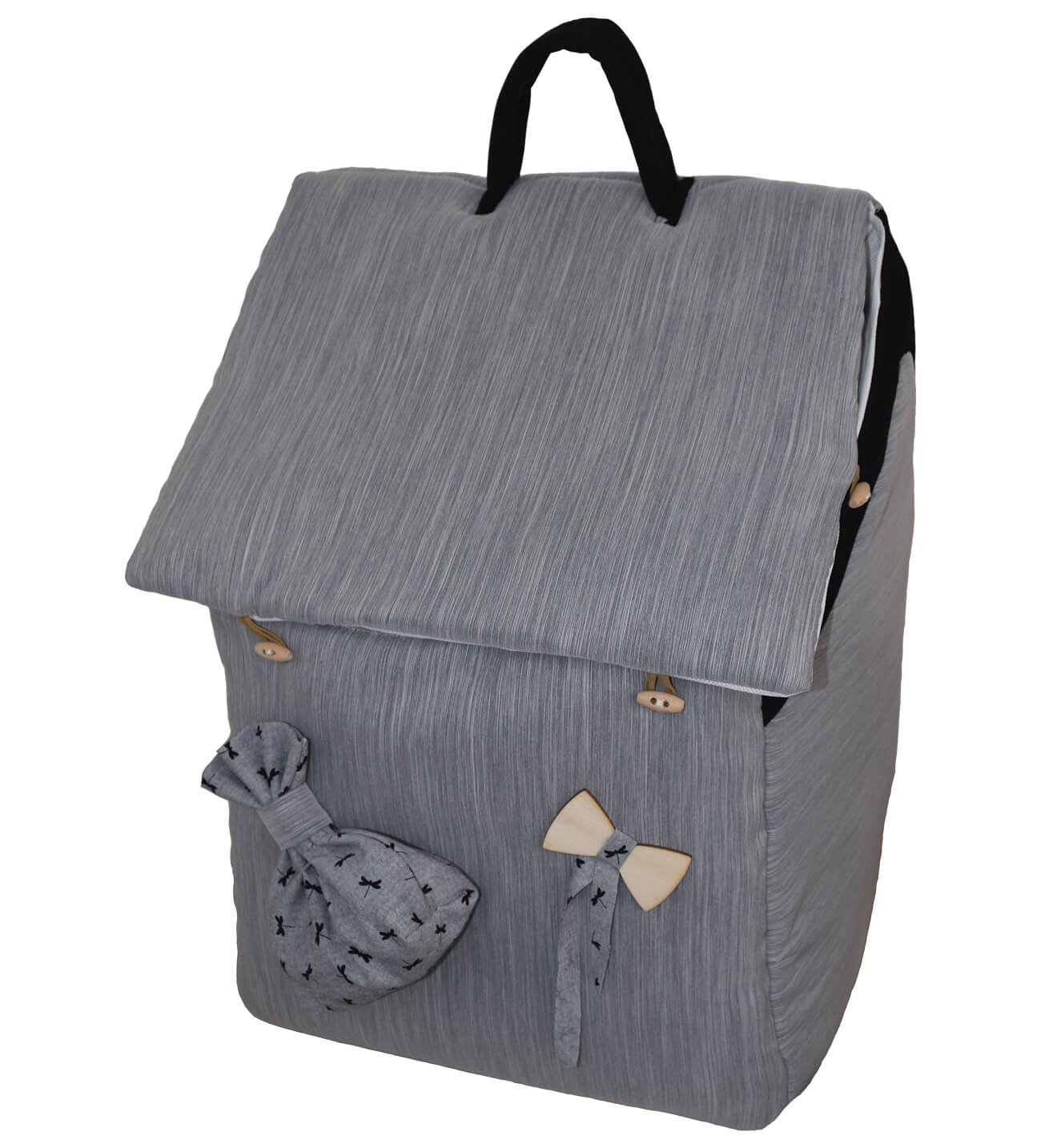 βαπτιστικη τσαντα αγορι NstNastasia Τσάντα Βάπτισης Σπιτάκι Γκρι Μάυρο Παπιόν Ξύλινο1772