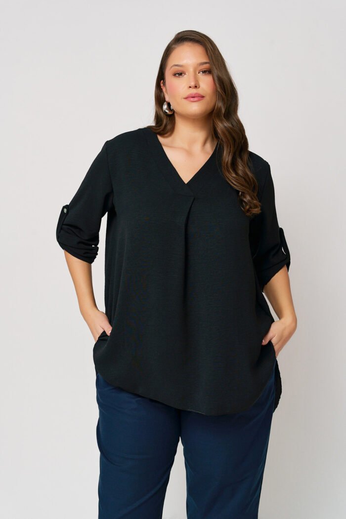 Ασύμμετρη Πουκαμίσα με V | Plus Size Ρούχα - Image 2