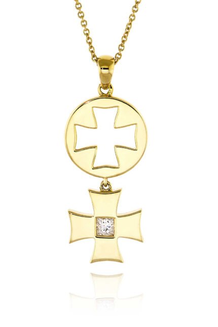 Γυναικείος Σταυρός από Κίτρινο Χρυσό Κ18 με Διαμάντια 010608