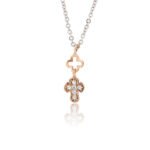 Διπλός Μικρός Σταυρός με Αλυσίδα από Λευκό και Ροζ Χρυσό Κ14 με Πέτρες Ζιργκόν 018957