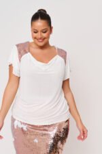 Κοντομάνικη Ελαστική Μπλούζα με | Plus Size Ρούχα - Image 2