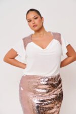 Κοντομάνικη Ελαστική Μπλούζα με | Plus Size Ρούχα - Image 3