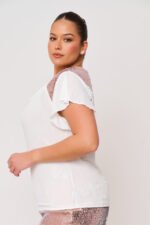 Κοντομάνικη Ελαστική Μπλούζα με | Plus Size Ρούχα - Image 4