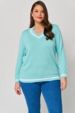 Μπλούζα Βαμβακερή Πλεκτή με | Plus Size Ρούχα - Image 2