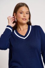 Μπλούζα Βαμβακερή Πλεκτή με V Lillian Μπλε JUCITA