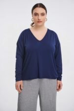 Μπλούζα Ελαστική με V Lana Μπλε JUCITA