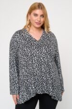 Μπλούζα Μακριά Ελαστική με V Katerina Leopard JUCITA