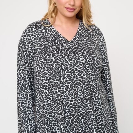 Μπλούζα Μακριά Ελαστική με V Katerina Leopard JUCITA