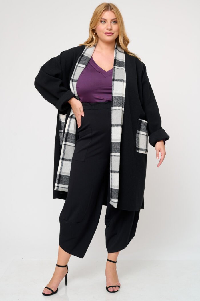 Παλτοζακέτα με Καρό Λεπτομέρειες | Plus Size Ρούχα - Image 3