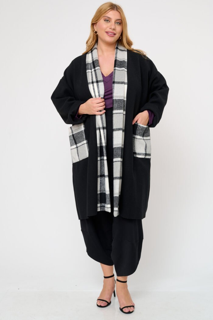 Παλτοζακέτα με Καρό Λεπτομέρειες | Plus Size Ρούχα - Image 4