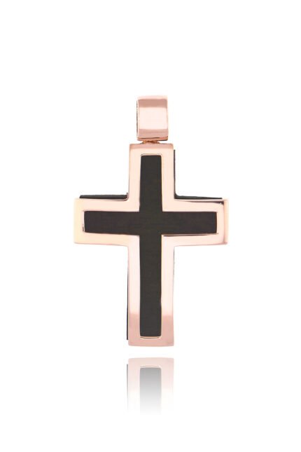 Σταυρός Βάπτισης Val΄Oro για Αγόρι από Ροζ Χρυσό Κ14 με Έβενο 034912