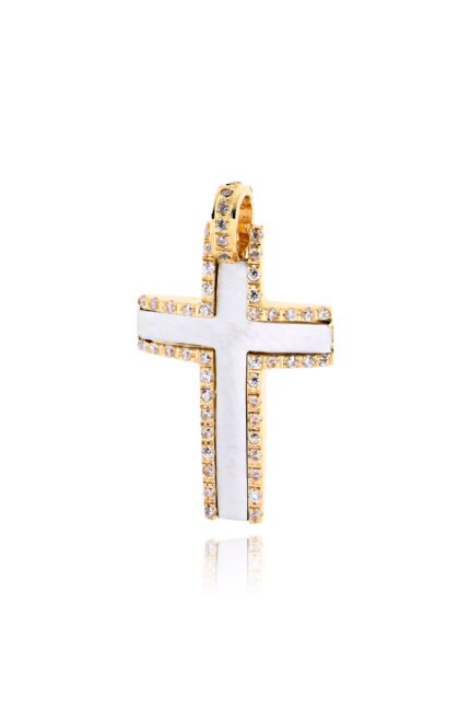 Σταυρός Βάπτισης Val΄Oro για Κορίτσι από Δίχρωμο Χρυσό Κ14 και Ζιργκόν 036643