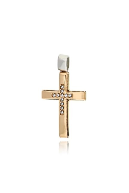 Σταυρός Βάπτισης Val΄Oro για Κορίτσι από Ροζ και Λευκό Χρυσό Κ14 με Πέτρες Ζιργκόν 039750