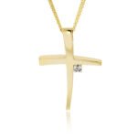 Σταυρός Βάπτισης Val΄Oro για Κορίτσια με Αλυσίδα από Λευκό και Κίτρινο Χρυσό Κ14 και Ζιργκόν 033117