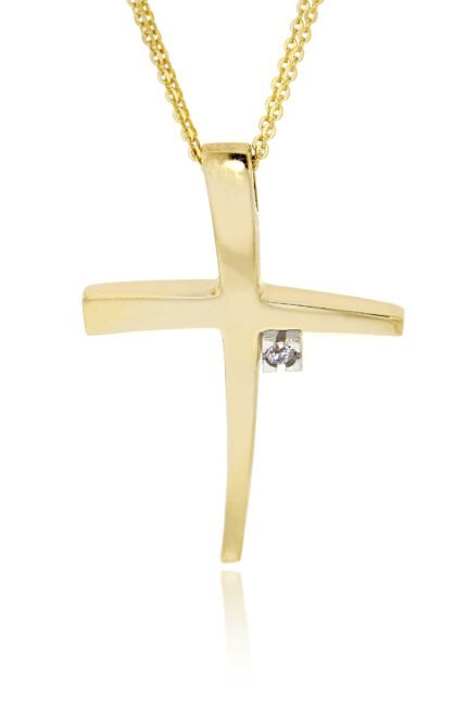 Σταυρός Βάπτισης Val΄Oro για Κορίτσια με Αλυσίδα από Λευκό και Κίτρινο Χρυσό Κ14 και Ζιργκόν 033117