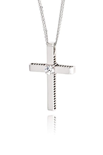 Σταυρός Βάπτισης Val΄Oro με Αλυσίδα για Κορίτσι Λευκό Χρυσό Κ14 με Ζιργκόν 038590