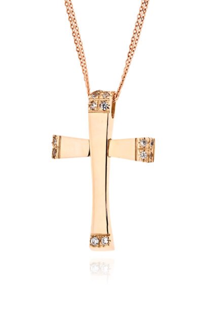 Σταυρός Βάπτισης Val΄Oro με Αλυσίδα για Κορίτσι Ροζ Χρυσό Κ14 με Πέτρες Ζιργκόν 040835