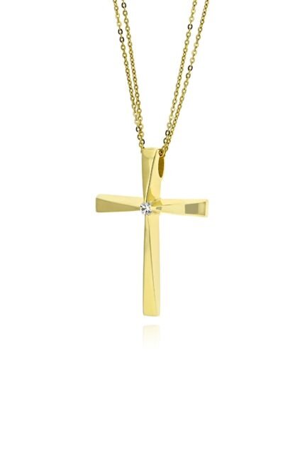 Σταυρός Βάπτισης Val΄Oro με Αλυσίδα για Κορίτσι από Κίτρινο Χρυσό Κ14 και Πέτρα Ζιργκόν 039726