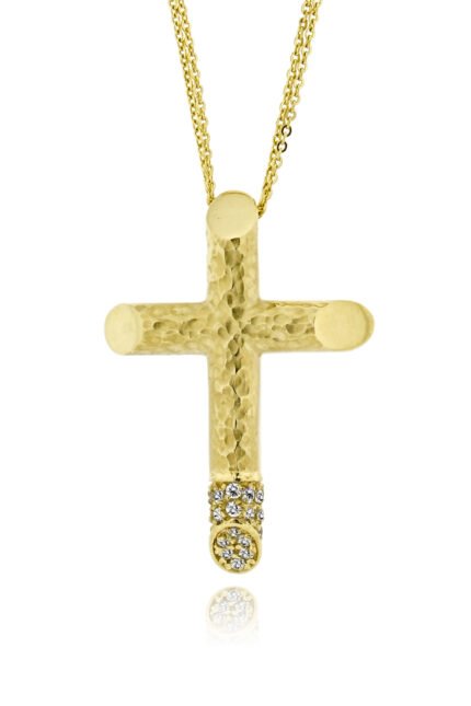Σταυρός Βάπτισης Val΄Oro με Αλυσίδα για Κορίτσι από Κίτρινο Χρυσό Κ14 και Πέτρες Ζιργκόν 041041
