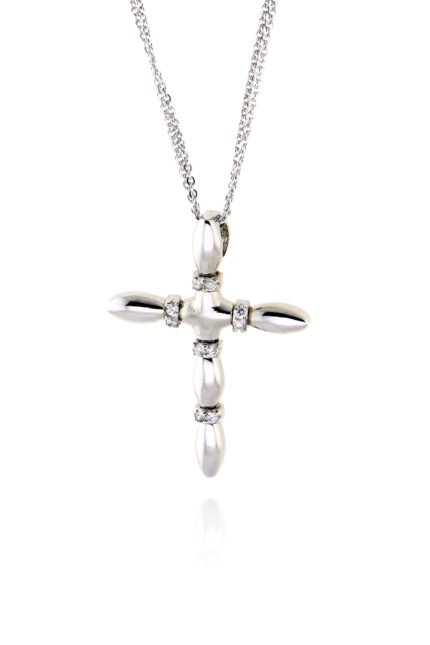 Σταυρός Βάπτισης Val΄Oro με Αλυσίδα για Κορίτσι από Λευκό Χρυσό Κ14 με Διαμάντια 036655