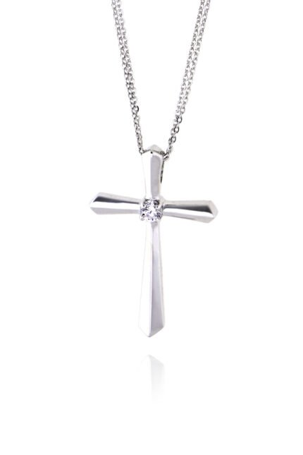 Σταυρός Βάπτισης Val΄Oro με Αλυσίδα για Κορίτσι από Λευκό Χρυσό Κ14 με Πέτρες Ζιργκόν 036646