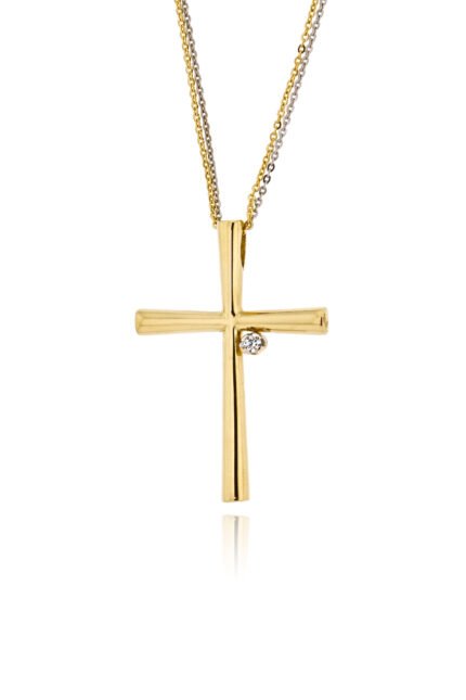 Σταυρός Βάπτισης Val΄Oro με Αλυσίδα για Κορίτσι από Λευκό και Κίτρινο Χρυσό Κ14 με Πέτρες Ζιργκόν 041037