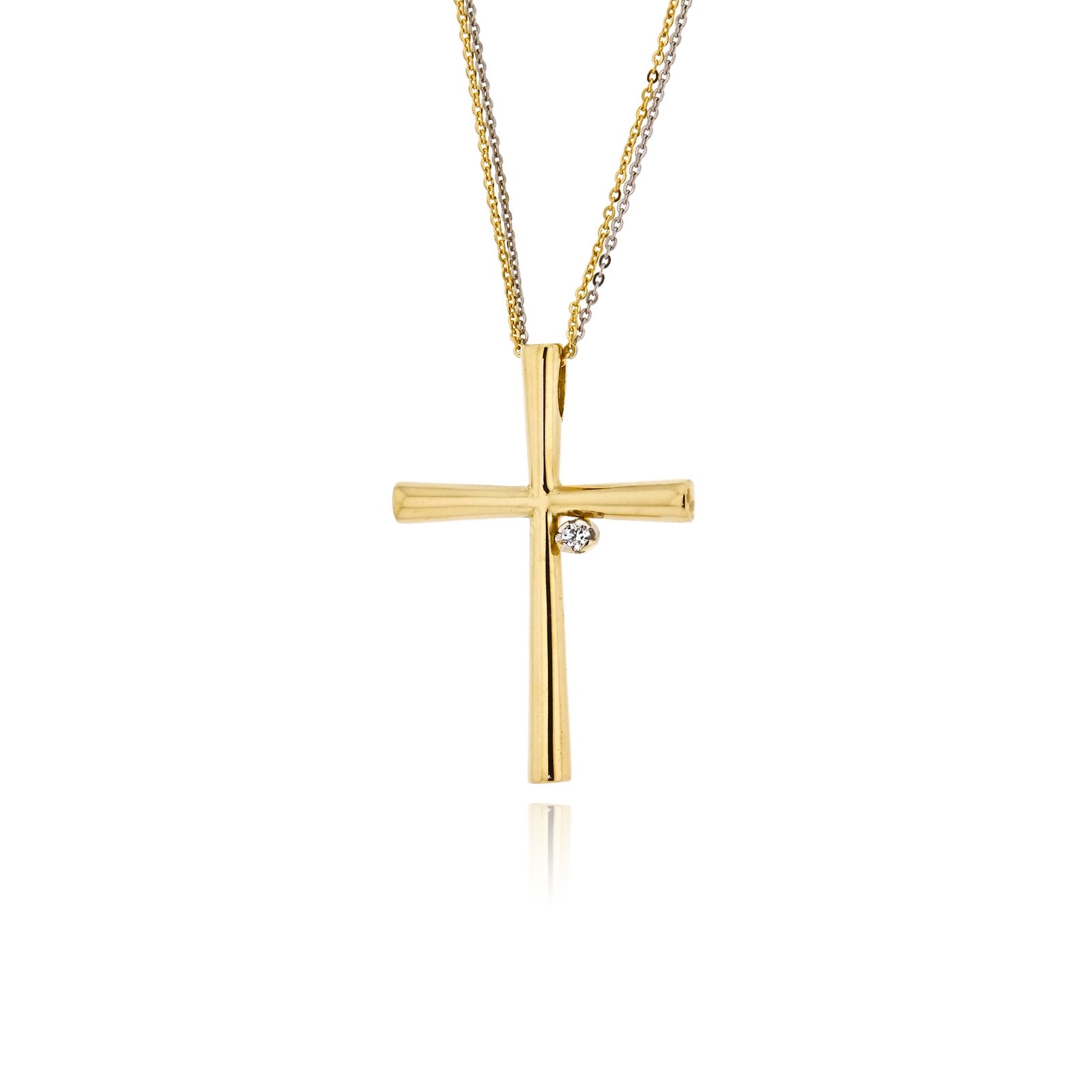 Christos Simatos Σταυρός Βάπτισης Val΄Oro με Αλυσίδα για Κορίτσι από Λευκό και Κίτρινο Χρυσό Κ14 με Πέτρες Ζιργκόν 041037