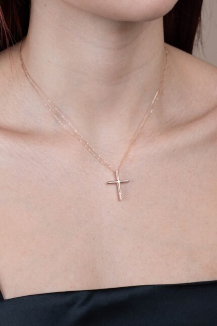 Σταυρός Βάπτισης Val΄Oro με Αλυσίδα για Κορίτσι από Ροζ Χρυσό Κ14 με Πέτρες Ζιργκόν 034898 1