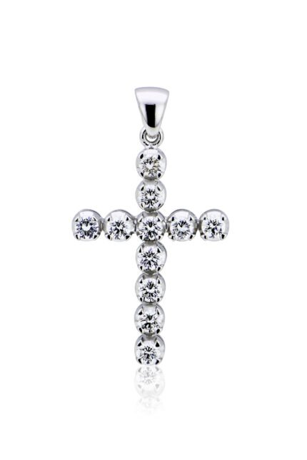 Σταυρός Βάπτισης Σειρέ για Κορίτσι Λευκό Χρυσό Κ18 με Διαμάντια Μπριγιάν 008363