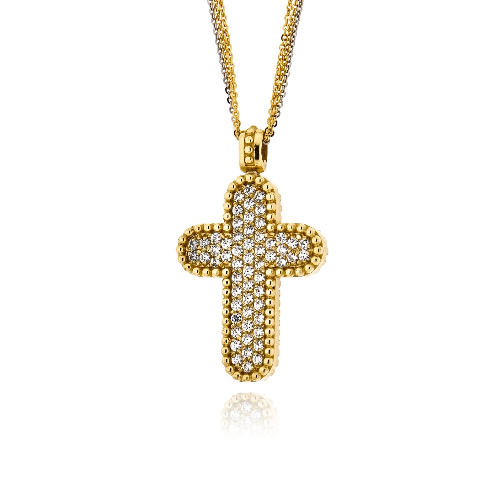 Christos Simatos Σταυρός Βάπτισης για Κορίτσι Val΄Oro από Κίτρινο Χρυσό Κ14 με Αλυσίδα και Πέτρες Ζιργκόν 041045