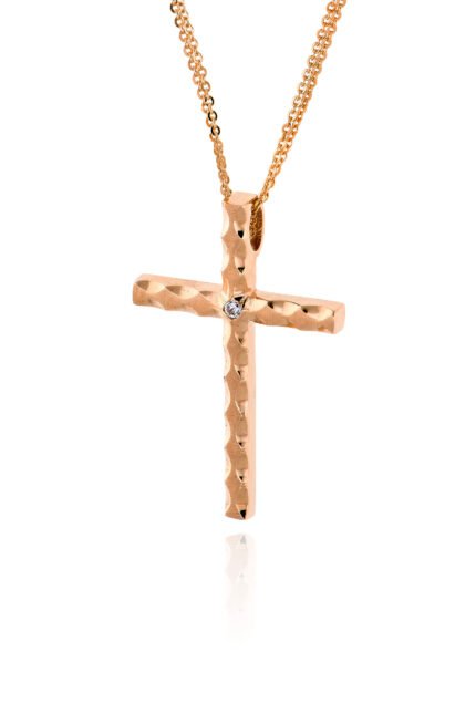 Σταυρός Βάπτισης για Κορίτσι Val΄Oro από Ροζ Χρυσό Κ14 και Ζιργκόν και Αλυσίδα 035354