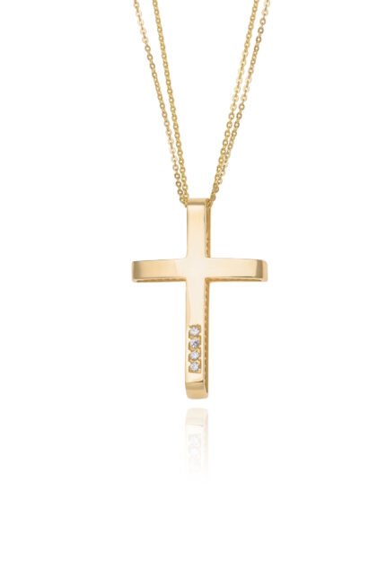 Σταυρός Βάπτισης για Κορίτσι Val΄Oro με Αλυσίδα από Κίτρινο Χρυσό Κ14 και Ζιργκόν 042517