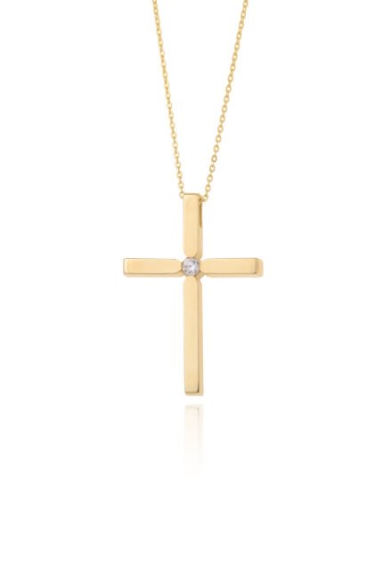 Σταυρός Βάπτισης για Κορίτσι Val΄Oro με Αλυσίδα από Κίτρινο Χρυσό Κ14 και Ζιργκόν 042519