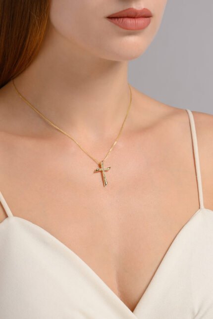 Σταυρός Βάπτισης για Κορίτσι Val΄Oro με Αλυσίδα από Κίτρινο Χρυσό Κ14 και Ζιργκόν 042522 1