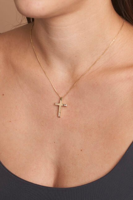 Σταυρός Βάπτισης για Κορίτσι Val΄Oro με Αλυσίδα από Κίτρινο Χρυσό Κ14 και Ζιργκόν 042673 1