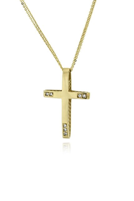 Σταυρός Βάπτισης για Κορίτσι Val΄Oro με Αλυσίδα από Κίτρινο Χρυσό Κ14 και Ζιργκόν 042673