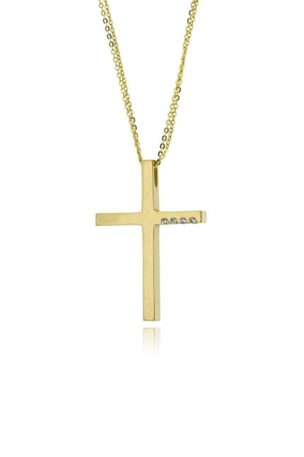 Σταυρός Βάπτισης για Κορίτσι Val΄Oro με Αλυσίδα από Κίτρινο Χρυσό Κ14 και Ζιργκόν 042674