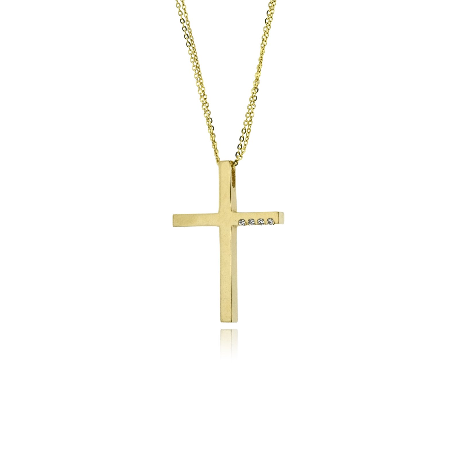 Christos Simatos Σταυρός Βάπτισης για Κορίτσι Val΄Oro με Αλυσίδα από Κίτρινο Χρυσό Κ14 και Ζιργκόν 042674