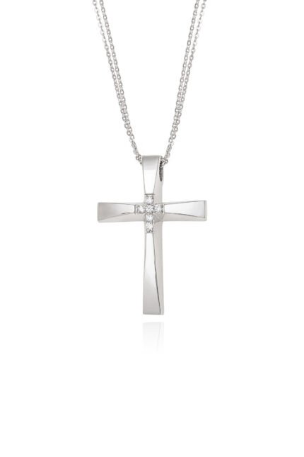 Σταυρός Βάπτισης για Κορίτσι Val΄Oro με Αλυσίδα από Λευκό Χρυσό Κ14 και Ζιργκόν 042523